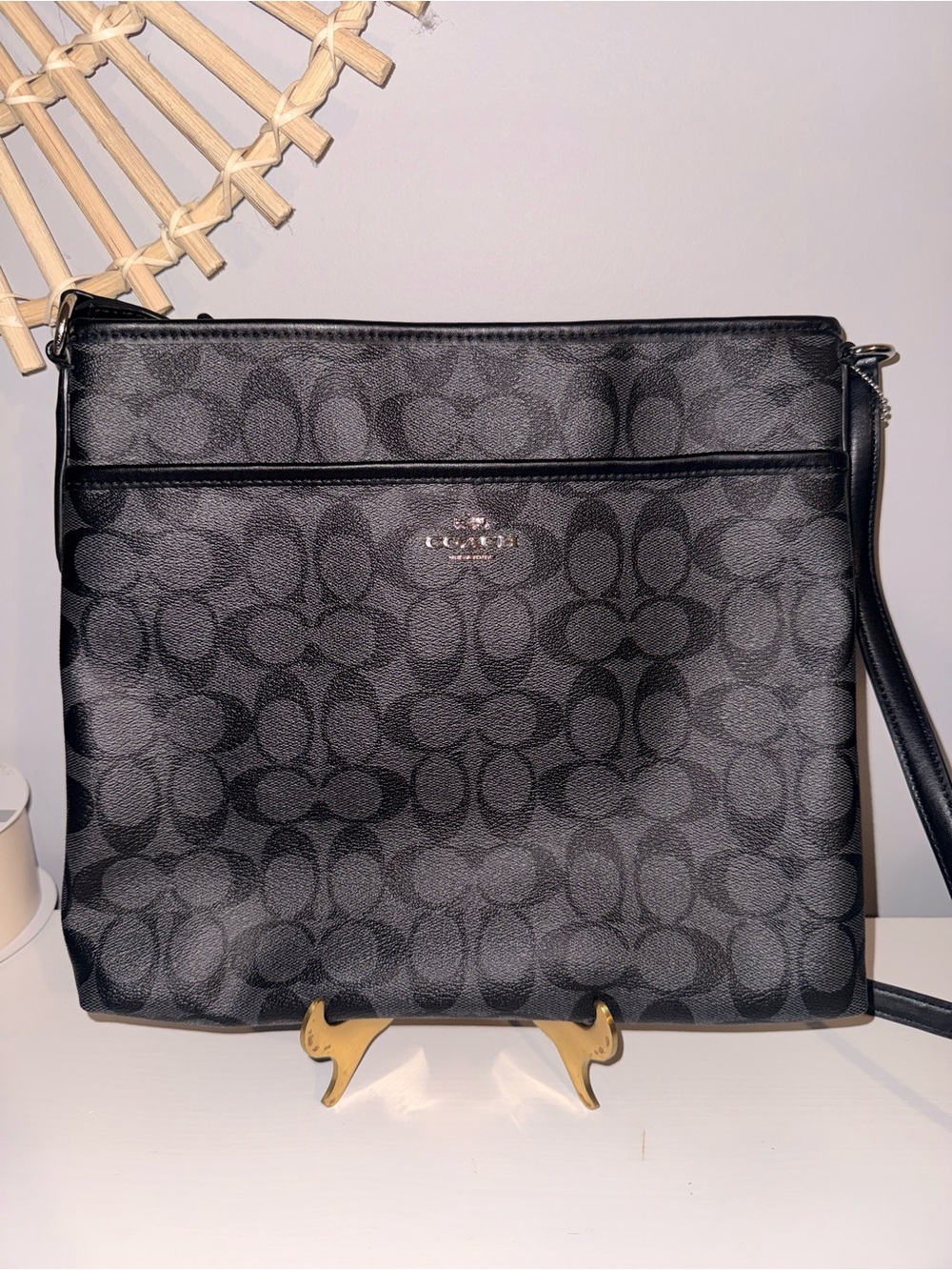 Coach Black Signature Monogram Messenger Bag